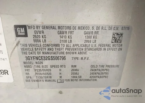 2016 Cadillac Srx Performance Collection z USA, uszkodzony, nr VIN 3GYFNCE32GS506796